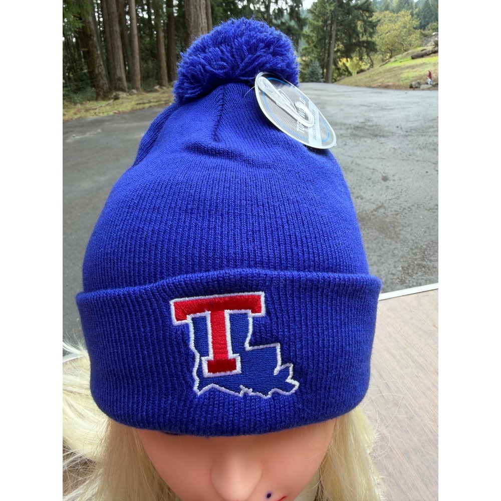 Louisiana Tech Bulldogs Top of the World Blue Pom Beanie Cuffed Knit Hat NWT